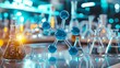 © Zaleman - Digitally generated image of chemical compounds and scientific formulas over atom model in laboratory science research and medicine concept: Stock photo