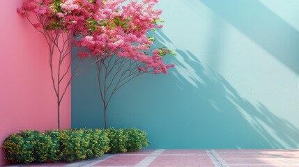 Sticker - Pink and Blue Minimalist Garden