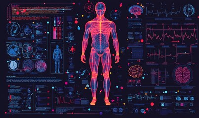 Leinwandbilder - Hi-tech Diagnostic Panel for Human Virtual Body in Medical Health Care