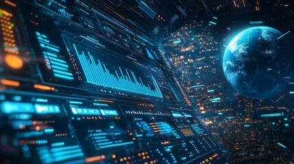 Aufkleber - Animated Abstract Random Count Binary Decimal Statistics Monitor Display. Virtual Reality Abstract Digital Encoder Decoder Data Number Selection Code Background.