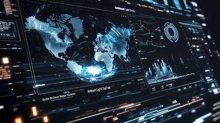 Fototapete - Digital smart city technology 3D architecture building hologram scan UI monitor screen HUD IoT internet of things, security energy power tech future background.
