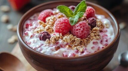 Wall Mural - Delicious berry cereal with lots of toppings