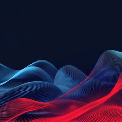Wall Mural - Vibrant abstract waves in blue and red tones gracefully flowing against a dark background, creating a dynamic visual effect.