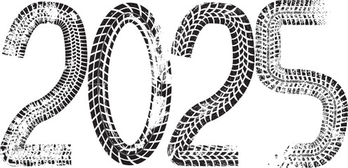 Aufkleber - Tire Tracks . New year 2025 Car tread silhouette.