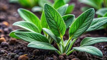 Closeup of fresh sage leaves on the ground, sage, herb, green, vibrant, freshness, nature, closeup, leaves, aromatic, cooking