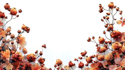 Wall Mural - Autumnal Floral Frame with White Background