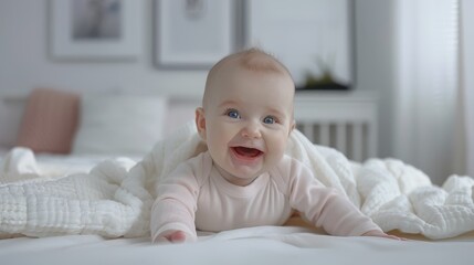 Canvas Print - The smiling baby on bed