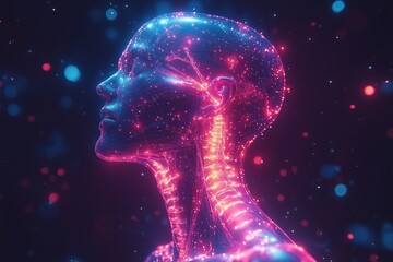 Wall Mural - a detailed anatomical illustration of cervical alignment, focusing on sensory nerve pathways, vibran