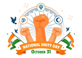 Wall Mural - National Unity Day is Celebrated in India on 31 October with a Waving Flag, Commemorating the Unification of the Country in a Vector Illustration