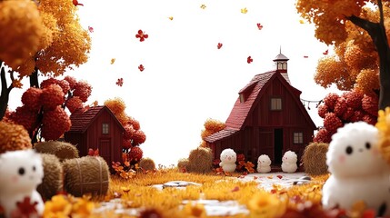 Canvas Print - Adorable Fuzzy Animals Enjoying Fall in a Rustic Barn Setting