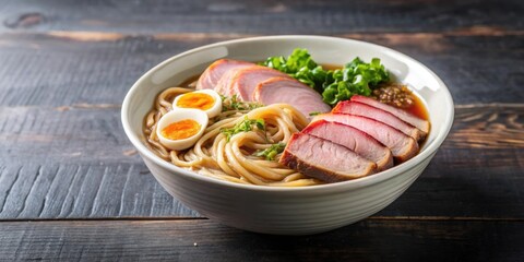 Delicious bowl of ramen noodles topped with sliced meat, Ramen, noodles, meat, broth, Asian, cuisine, comfort food, savory