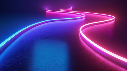 Wall Mural - Glowing neon curves on a background, with simple shapes.