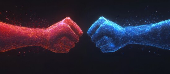 Poster - Clash of Digital Fists: Red and Blue