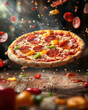 © adince - Abstract Colorful Space with Floating Pepperoni Pizza