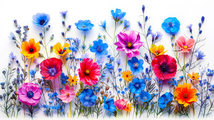 Wall Mural - Many different meadow flowers isolated on white, set