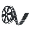© Vikivector - Film reel icon showcasing classic cinema, coiled ribbon of film unwinding in a nostalgic representation of movie history