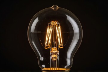 A single light bulb, glowing warmly against a dark background