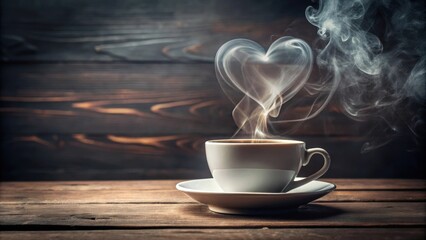 Coffee cup with smoke in hearth shape , coffee, cup, smoke, hearth, concept, imaginative, creative, hot beverage, cozy, warmth