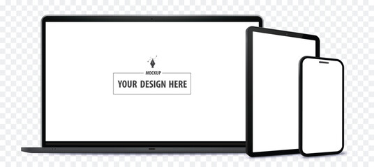 Wall Mural - laptop computer, tablet pc and mobile phone mockup. digital devices screen vector illustration templ
