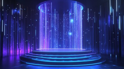 Canvas Print - Futuristic stage with neon lights and glowing streaks.