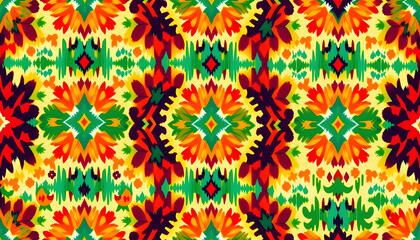 Seamless colorful ethnic textured pattern with ikat ornament. seamless ornamental textured background isolated with white highlights, png