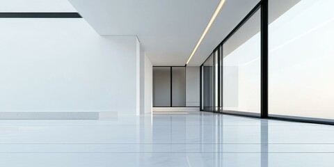 Poster - White room with large window and tiled floor.