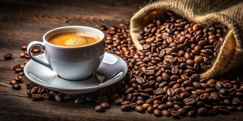 Cup of coffee with coffee beans,, coffee, cup, beans, espresso, drink, morning, aroma, caffeine, beverage, roasted, delicious