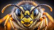 © Nasnunt - Close-up of a wasp's face showing intricate details, wasp, insect, macro, nature, yellow, black, close-up, eyes, mandibles