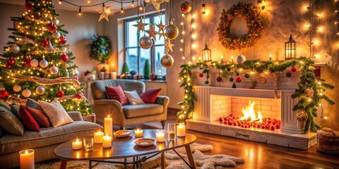 Festive holiday decorations and twinkling lights bringing an enchanting holiday spirit to a cozy home , Christmas