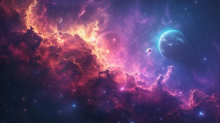 Wall Mural - Outer space with planets and colorful gases, cool background