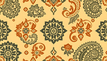 Paisley bandana fabric patchwork vintage vector seamless pattern isolated with white highlights, png