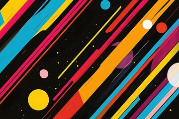 Wall Mural - minimalist abstract art featuring sharp diagonal lines and circles in bright colors, creating a sens
