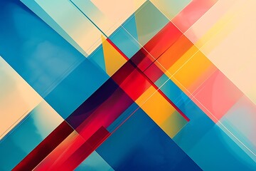 Wall Mural - minimalist abstract art featuring overlapping vibrant geometric shapes, bold lines, sharp contrasts,