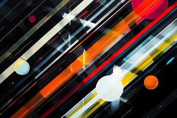 Wall Mural - minimalist abstract art featuring sharp diagonal lines and bright circles, creating a sense of energ