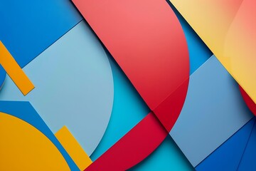 Wall Mural - minimalist abstract art featuring overlapping vibrant geometric shapes, bold lines, sharp contrasts,