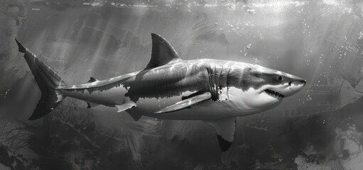 Canvas Print - Great White Shark in Underwater Realm