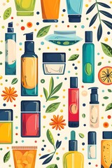 Wall Mural - Clean and Stylish: Graphic Illustration of Skin Treatments and Personal Care Products