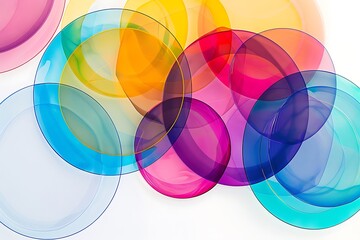 Wall Mural - minimalist abstract art, overlapping translucent circles in vibrant hues on a white background. shar