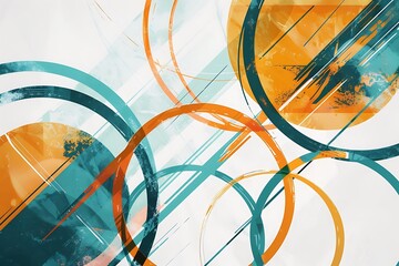 Wall Mural - minimalist abstract art with intersecting bold lines and circles, vibrant teal and orange colors, cr