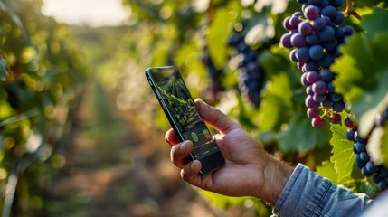Digital Farming Revolution HandsOn Technology in Lush Vineyard Setting