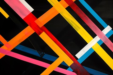 Wall Mural - minimalist abstract composition of intersecting lines and bold geometric shapes in primary colors, c