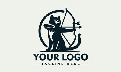 Sticker - Archery Cat Logo Vector Illustration Instantly Downloadable and Editable