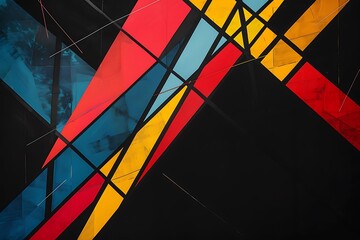Wall Mural - minimalist abstract composition of intersecting lines and bold geometric shapes in primary colors, c