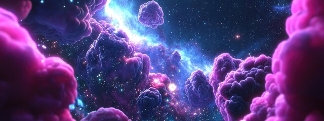 Fototapete - Outer space art in a 3D cartoon rendering featuring an incredible starfield and stunning nebulae