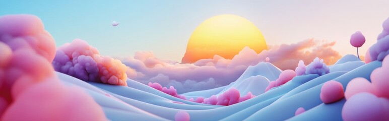 Aufkleber - 3D cartoon illustration featuring elements of nature such as Heaven Earth Wind and Sun showcasing the vibrant textures of sunset and sunrise