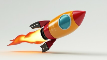 Poster - Space rocket illustration with flame rendered in 3D cartoon style isolated on white