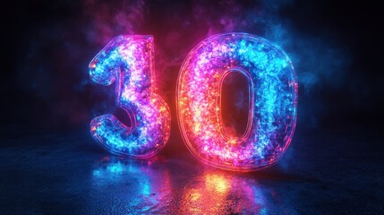 3d render abstract linear neon number two glowing digit isolate3d on black background