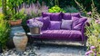 © AI Stock House - Charming purple sofa on a gardening surface with nice sun