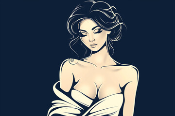 Sticker - A woman with a tattoo on her arm is wearing a white dress. She is standing in front of a dark background