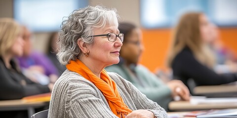 Canvas Print - Dedicated adult learners of varying ages and professions engage in lifelong learning and literacy classes, enhancing skills through vocational training and continuing education courses